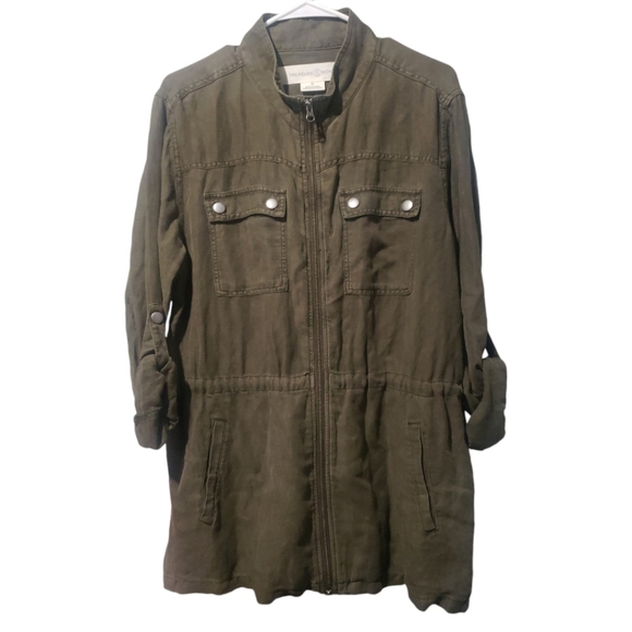 Treasure & Bond Olive Sarma, Line Military Jacket Linen Blend, Utility Green, M - Picture 2 of 10